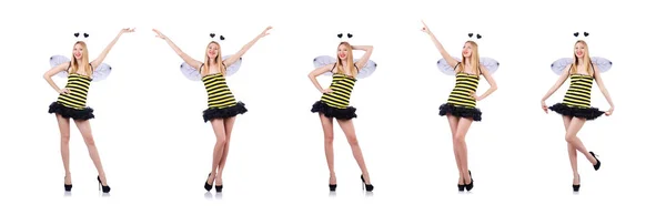 Vrouw in bijenkostuum geïsoleerd op wit — Stockfoto