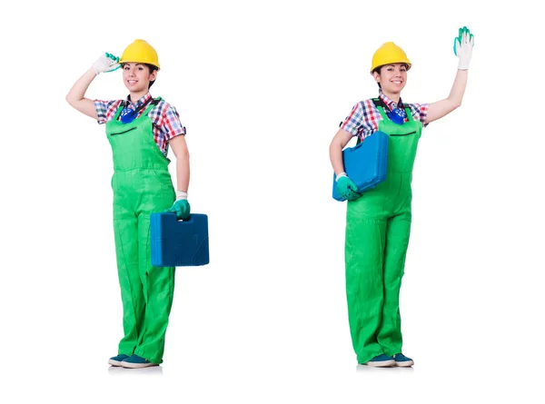 Young woman in green coveralls — Stock Photo, Image
