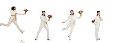 Beyazda izole edilmiş komik bir adam.