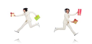 Adam beyaz izole giftbox ile