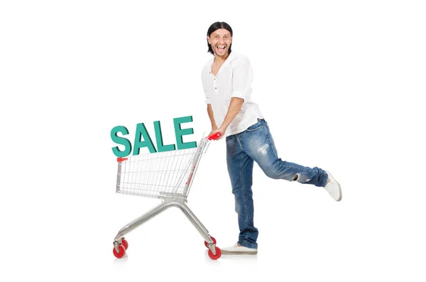 Homem em venda e conceito de compras com desconto — Fotografia de Stock