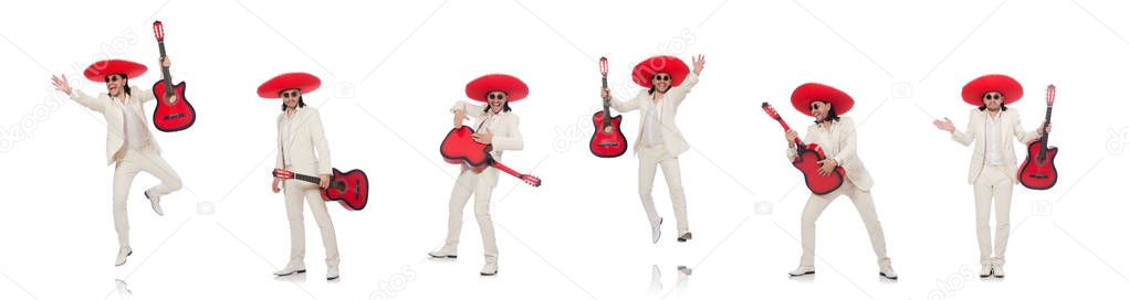 Mexican guitar player isolated on white