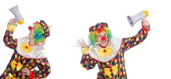 Clown mit Lautsprecher isoliert auf weiß — Stockfoto