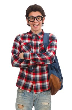 Beyaz tenli genç bir erkek öğrenci.