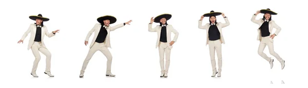 Divertido mexicano en traje y sombrero aislado en blanco — Foto de Stock