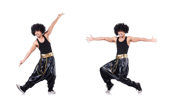 Danser in afro pruik geïsoleerd op wit — Stockfoto