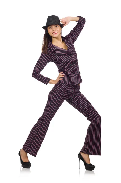 Woman wearing striped costume isolated on white — Stock Photo, Image