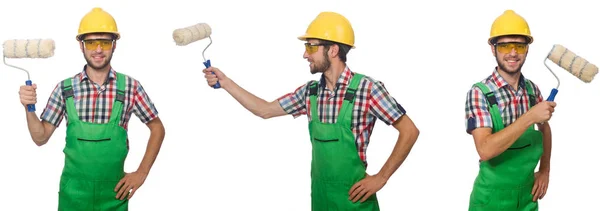 Peintre homme avec casque isolé sur blanc — Photo