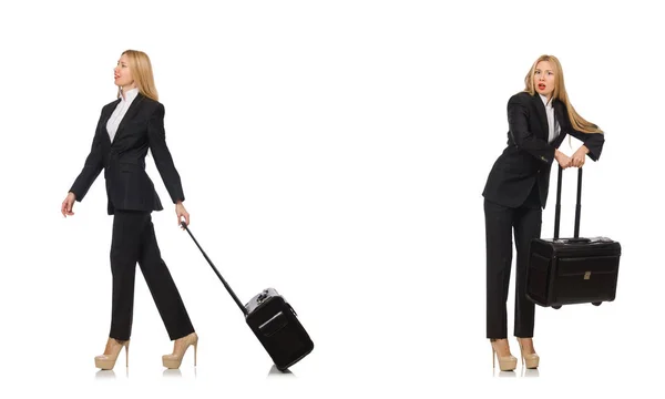 Podnikatelka s kufříkem izolovaným na bílém — Stock fotografie