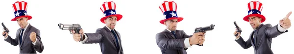 Людина з американським капелюхом і ручною зброєю — стокове фото