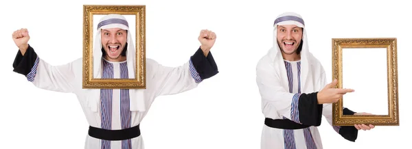 Hombre árabe con marco aislado en blanco — Foto de Stock