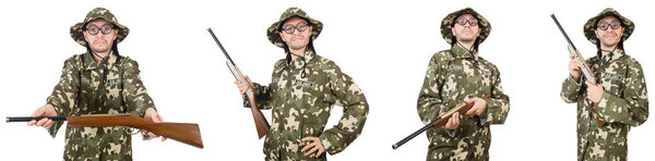 Смешной солдат изолирован на белом 