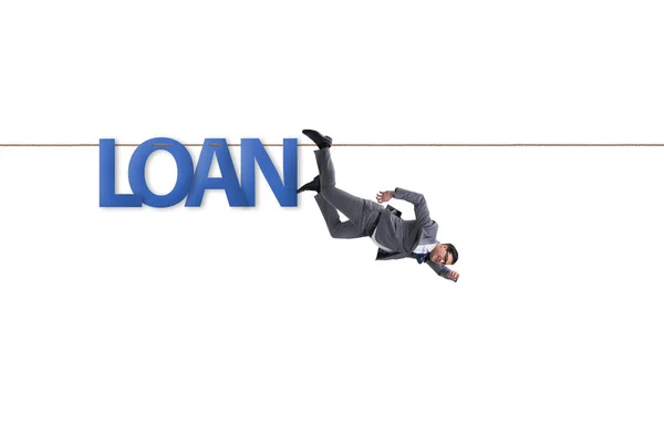 Debt and loan concept with businessman walking on tight rope — Stock Photo, Image