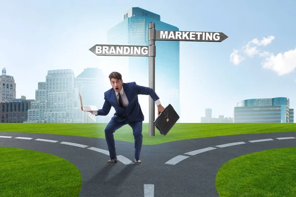 Branding and marketing concept with businessman — Stock Photo, Image