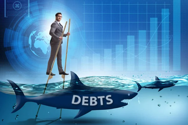 Omul de afaceri se ocupă cu succes de împrumuturi și datorii — Fotografie, imagine de stoc