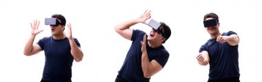 Sanal gerçeklik Vr gözlük izole o giyen genç yakışıklı adam