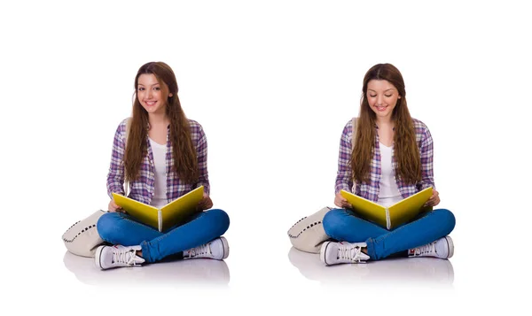Ung student med böcker isolerade på den vita — Stockfoto