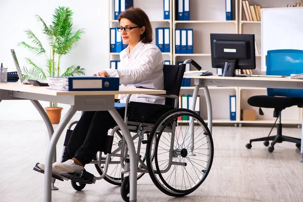 Empleada en silla de ruedas en la oficina —  Fotos de Stock