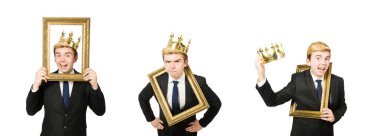 Resim çerçeveli bir adam beyazda izole edilmiş.