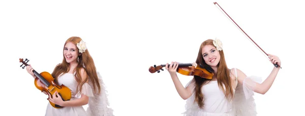 Young violin player isolated on white — Stock Photo, Image