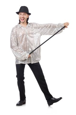 Beyaz üzerinde izole parlak kostüm Performer