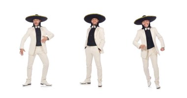 Takım elbise ve beyaz izole sombrero komik Meksika