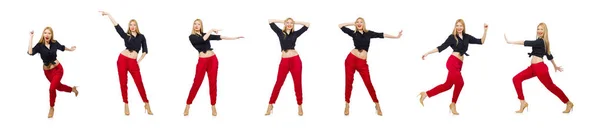 Mujer en pantalones rojos aislados en blanco — Foto de Stock