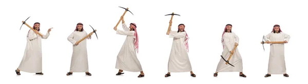 Arab man med isyxa isolerad på vit — Stockfoto