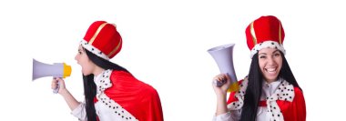 Hoparlörlü kraliçe beyazda izole.