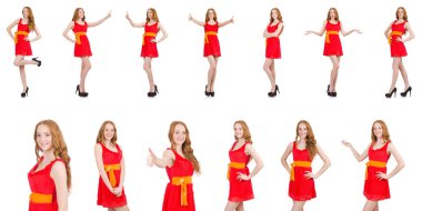 Genç güzel kız izole üzerinde beyaz basarak