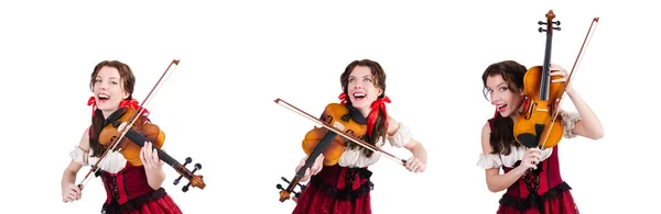 Mulher com violino isolado no branco — Fotografia de Stock