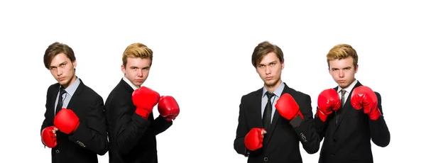 Par de hombres de negocios boxeando en blanco — Foto de Stock