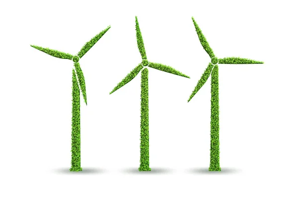Windmühlen in ökologischer Stromerzeugung und -produktion - 3D-Rendering — Stockfoto
