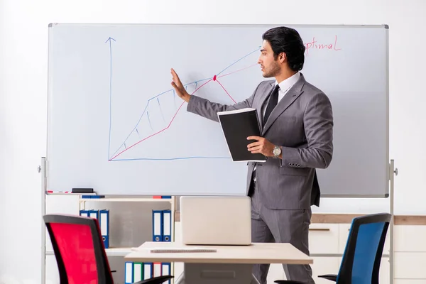 Young handsome businessman in front of whiteboard — Stock Photo, Image