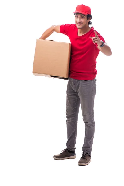 Joven mensajero masculino con caja —  Fotos de Stock