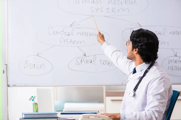 Hombre joven neurólogo médico en frente de pizarra — Foto de Stock