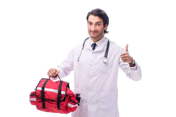 Jeune homme médecin ambulancier isolé sur blanc — Photo