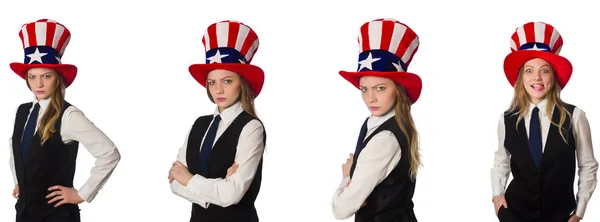 Woman wearing hat with american symbols — Stock Photo, Image