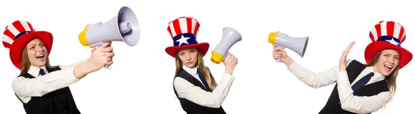 Collage con mujer y sombrero americano — Foto de Stock