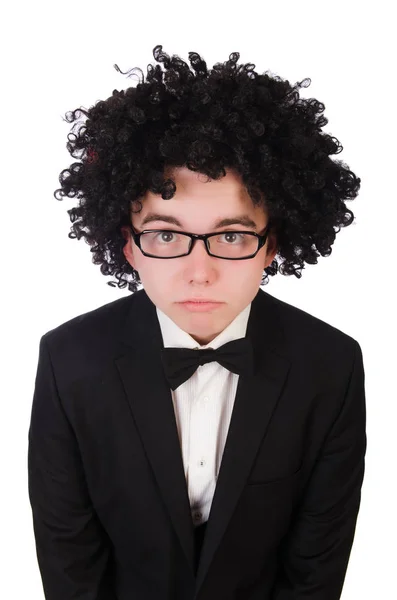 Joven vistiendo peluca afro — Foto de Stock