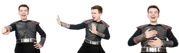 Young funny man in armour suit — Stock Photo, Image