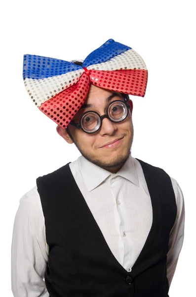 Funny man with giant bow tie — Stock Photo, Image