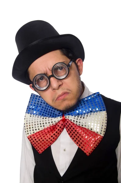 Funny man with giant bow tie — Stock Photo, Image