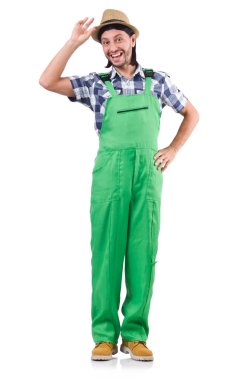 Beyaz arka plan üzerinde izole genç çiftçi