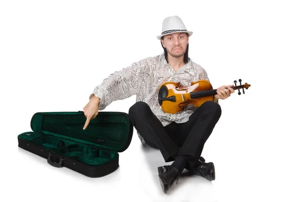 Homem com violino isolado em branco — Fotografia de Stock