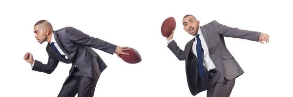 Man with american football ball isolated on white — Stock Photo, Image