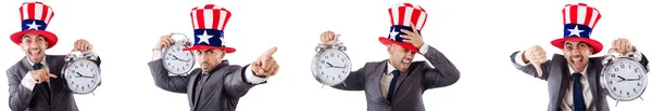 Man with american hat in time management concept — Stock Photo, Image