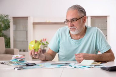 Bütçe planlama konseptinde beyaz sakallı yaşlı adam 