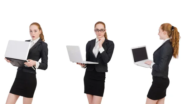 Mujer de negocios con portátil aislado en blanco —  Fotos de Stock