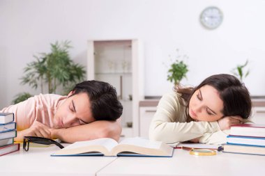 Öğrenciler sınava evde birlikte hazırlanıyorlar. 